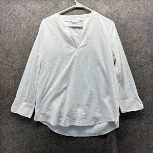 Vineyard Vines Shirt Women Medium White V Neck 3/4 Sleeve Performance Textured